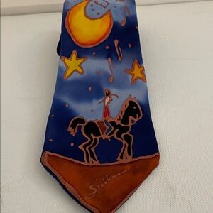 Siobhan silk handpainted man on a Horse night Sky moon stars music Necktie